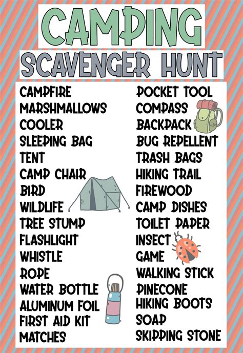 camping scavenger hunt  printable