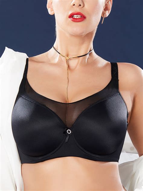 Sexy Plus Size Push Up Seamless Full Cup Gather Thin Black Bra B K Cup