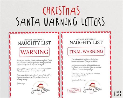 santa warning letters bad behaviour warning christmas etsy santa