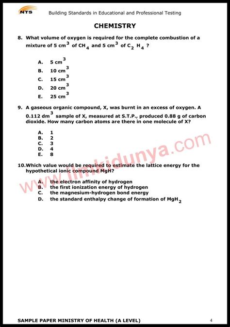 nts sample  papers ministry  health  level chemistry