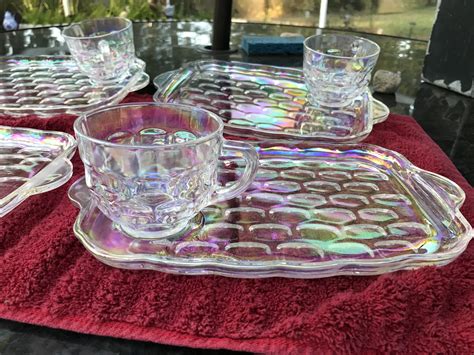 Federal Glass Yorktown Snack Set For 4 4 Cups And 4 Trays On Ebay For