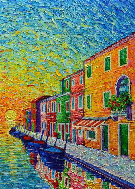 colorful burano at sunrise italy modern impressionist