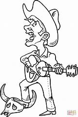 Cowboy Guitar Playing Singing Coloring Pages West Wild Drawing Printable sketch template