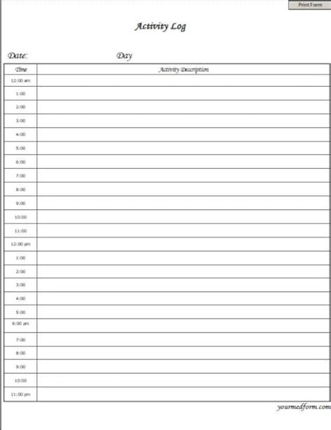 fillable activity log  printable instant