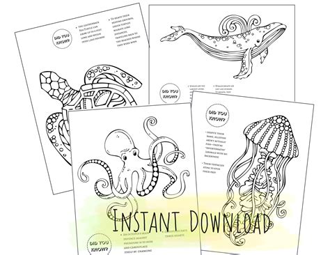 printable underwater animals coloring pages educational kids etsy