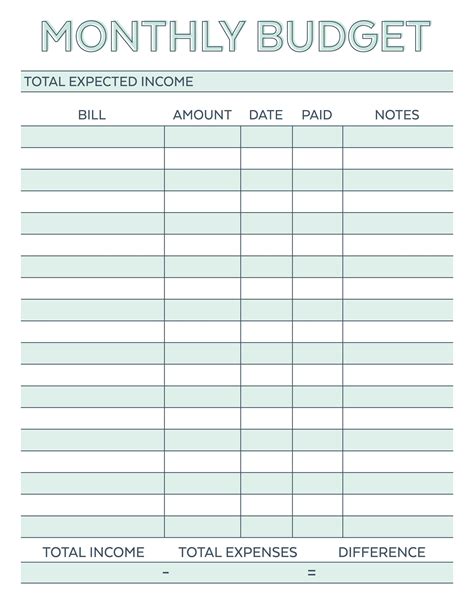 monthly budget template excel