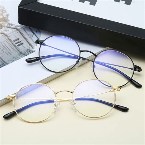 korean round spectacle reading glasses metal frame glasses plain mirror
