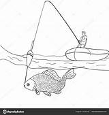 Pesca Barca Pesce Aperto Pescatore Tirando Oggetto Illustrazione Vettoriali sketch template