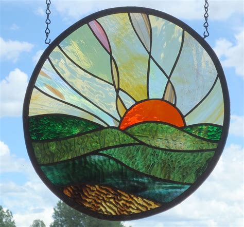 Stained Glass Window Panel Forever Sunset European Hand Blown Glass