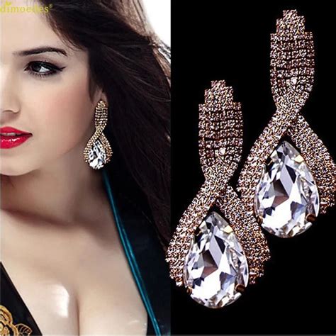 Hot Brand 1pair Women Luxury Elegant Rhinestone Big Drop Earrings