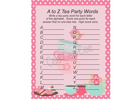 tea party tea party game birthday game birthday party game etsy