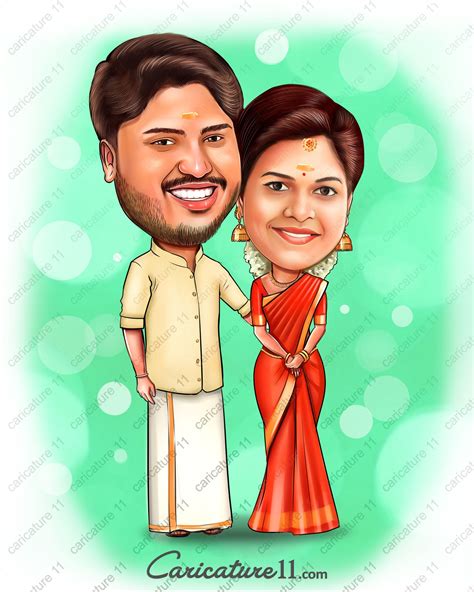 wedding caricature couple kerala traditional costume chandhana kuri