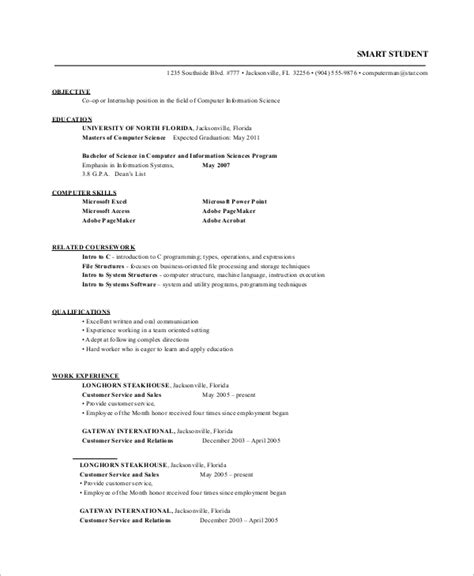 sample resume  internship  ms word