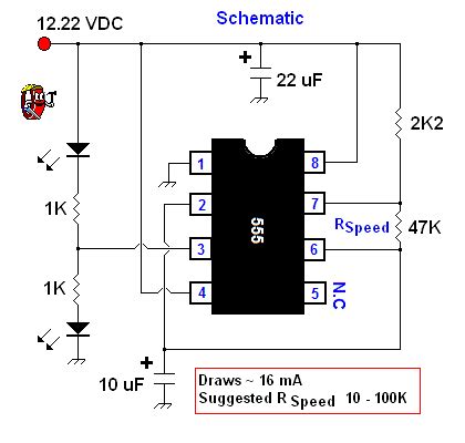 astable  timer ic flasher circuit diagram