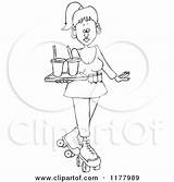 Waitress Outlined Skating Carhop Roller sketch template