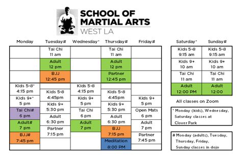 Martial Arts Class Schedule West La Martial Arts