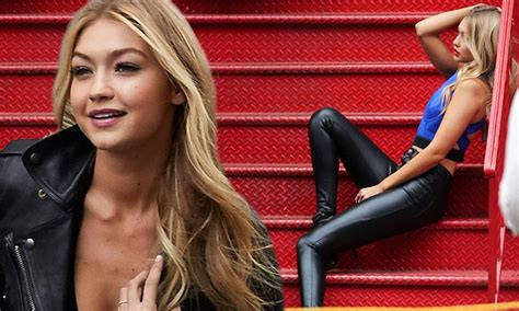 gigi hadid flashes cleavage in a leather outfit for