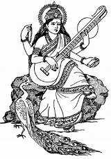 Coloring Pages Saraswati Adult Hindu India Goddess Adults sketch template