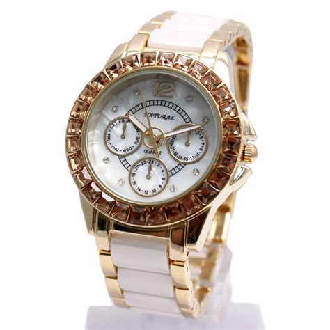 alexis gloednieuwe goud wit keramische crystal waterbestendig armband horloge vrouw dames
