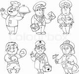 Coloring Professions Pages Job Occupation Book Worksheet Career Clipart Postman Drawing Profession Doctor Illustration Policeman Stock Printable Vector Fireman Occupations sketch template