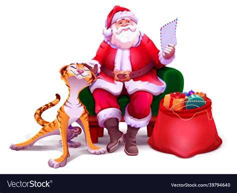 santa claus sitting  chair reading letter vector image