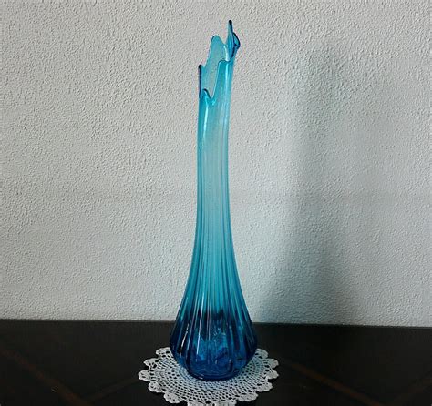 Vintage Extra Tall Blue Swung Glass Vase L E Smith Blue Etsy