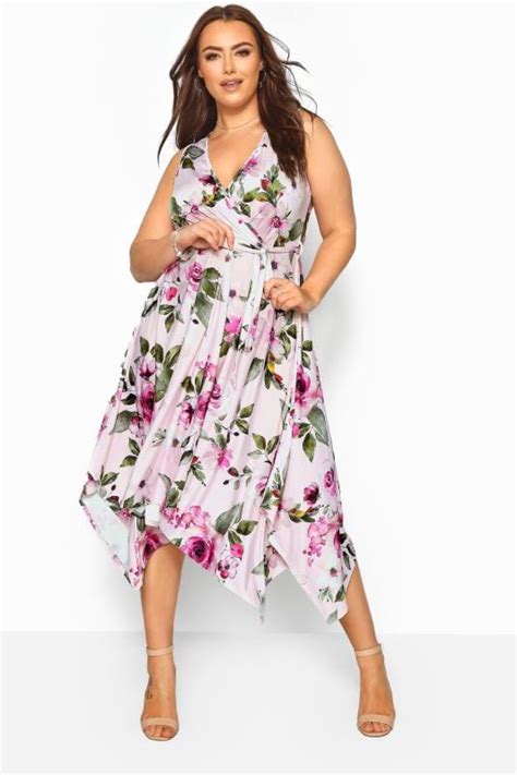 yours london pink floral hanky hem dress yours clothing
