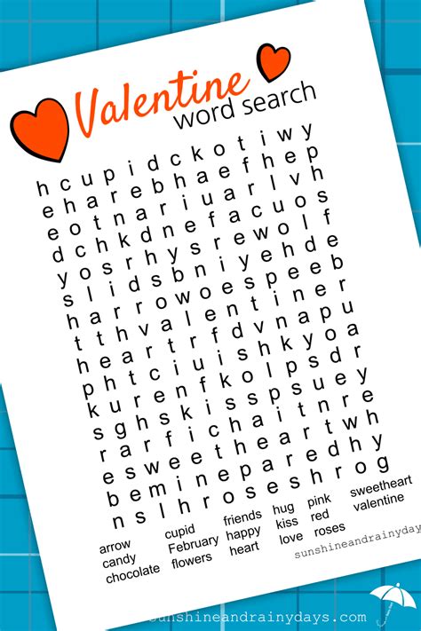 valentine word search printable