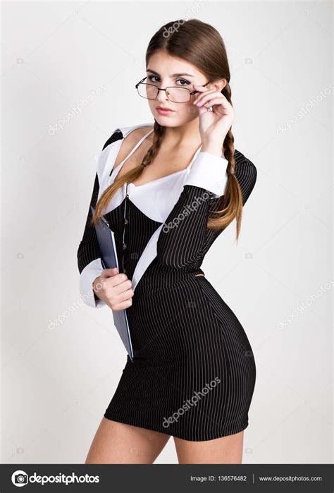 sexy secretary portrait  beautiful brunette business lady