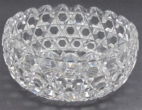 Abp Cut Glass Bowl Hexagon Diamond Antique Crystal