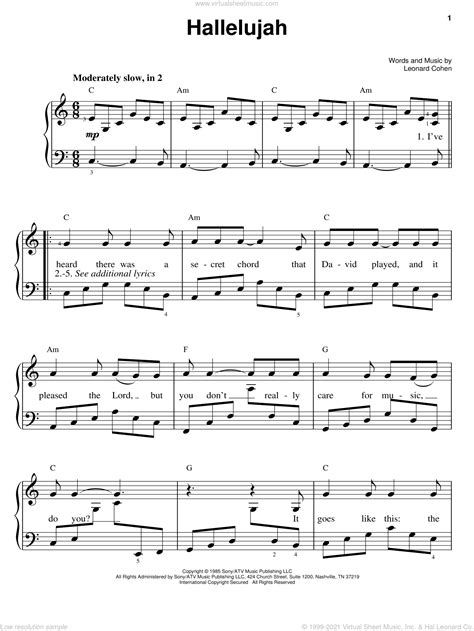 Hallelujah Easy Piano Sheet Music Free Printable