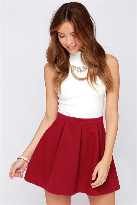 cute wine red skirt mini skirt pleated skirt 45 00 lulus