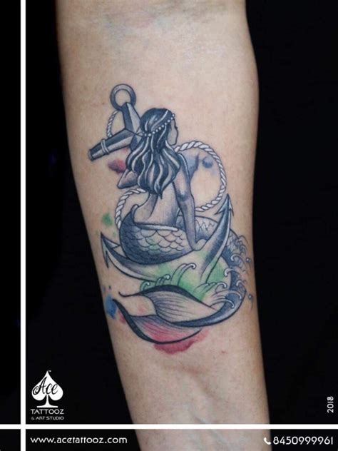 Mermaid With Anchor Black And White Tattoo Designs Ace Tattooz