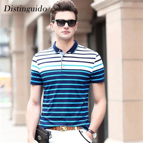 fashion men s short sleeves turn down collar striped