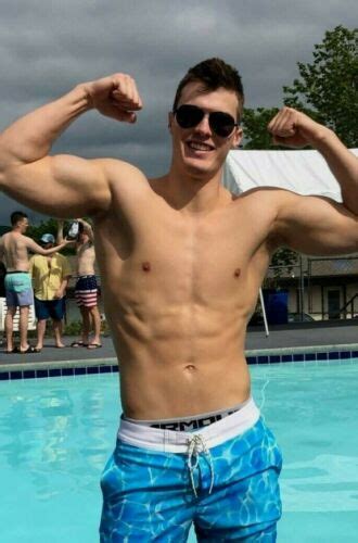 shirtless male muscular beefcake hot flexing pool jock hunk guy photo