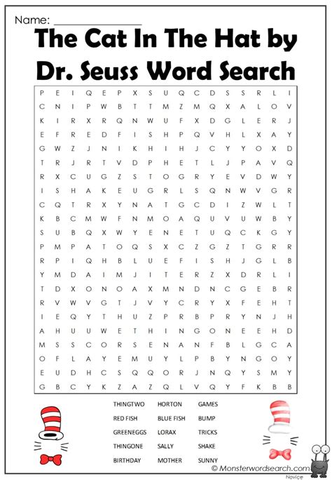 cat   hat  dr seuss word search monster word search