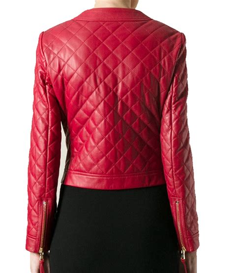 Women’s Red Quilted Leather Biker Jacket On Abbraci