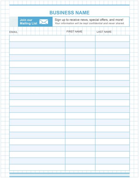 mailing list sign  sheet template  template