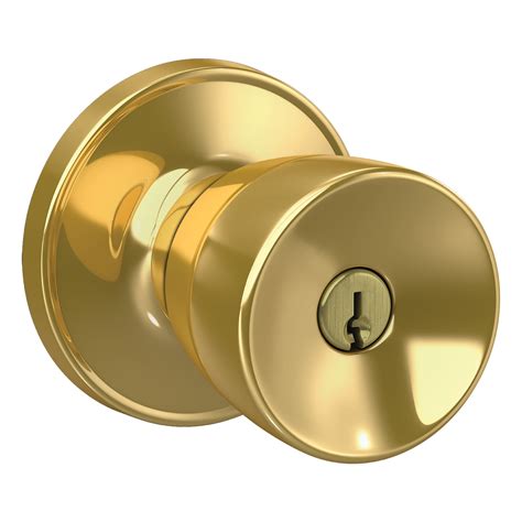 secure  schlage hawkins keyed entry door knob lock  bright brass  exterior door