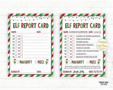 editable elf report card printable elf report official north etsy