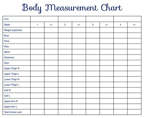 printable body measurements chart  weight loss  beauty clog hot