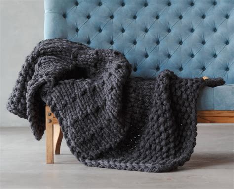 chunky knit blanket black  australian wool super bulky etsy