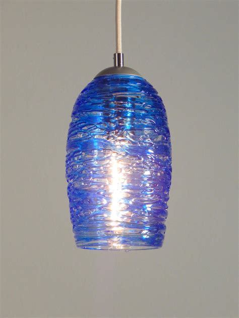 Blue Glass Light With Spun Glass Exterior Hand Blown Glass Etsy