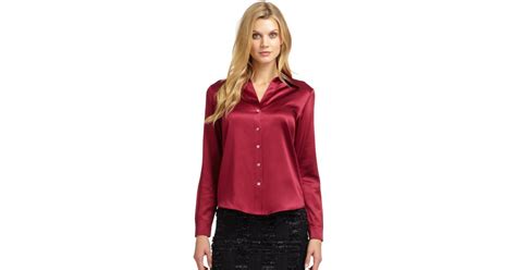 Lafayette 148 New York Silk Satin Blouse In Red Berry Lyst