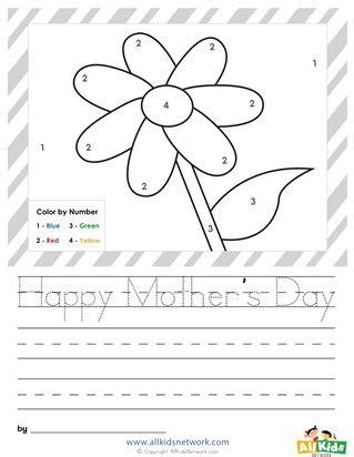 mothers day color  numbers kindergarten worksheets mothers day