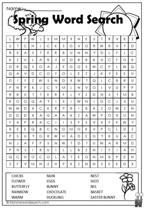spring word search monster word search
