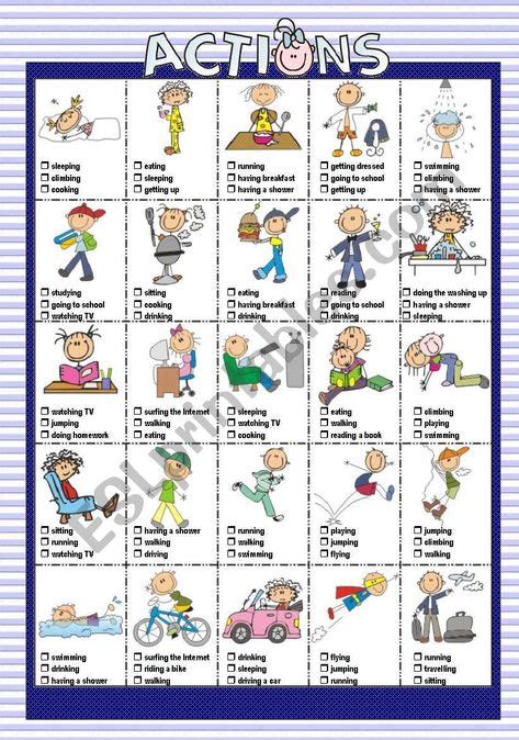 action words ideas action words vocabulary worksheets esl worksheets