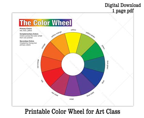 printable color wheel kids art class teaching asset digital etsy uk
