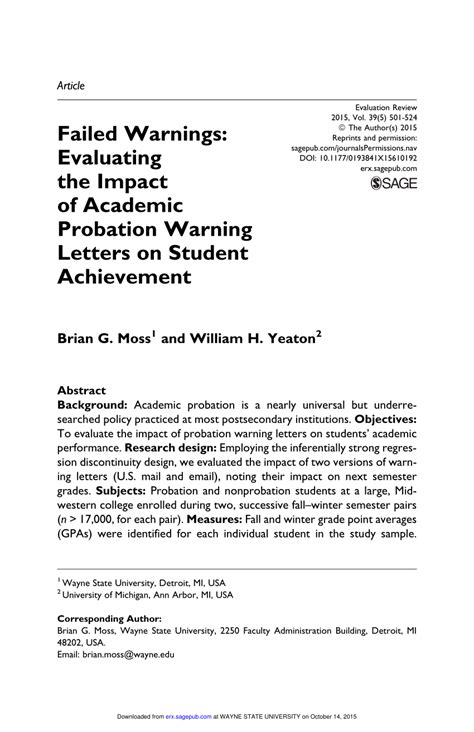 failed warnings evaluating  impact  academic probation
