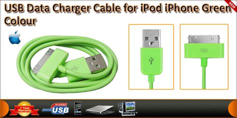 usb data charger cable  ipod iphone green color